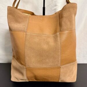 Lucky Brand Patchwork Leather & Suede Tote – Tan/Brown
